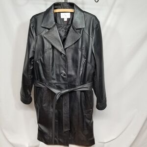 Worthington Genuine Leather Women XLarge Stylish Black Mid Length Trench Coat